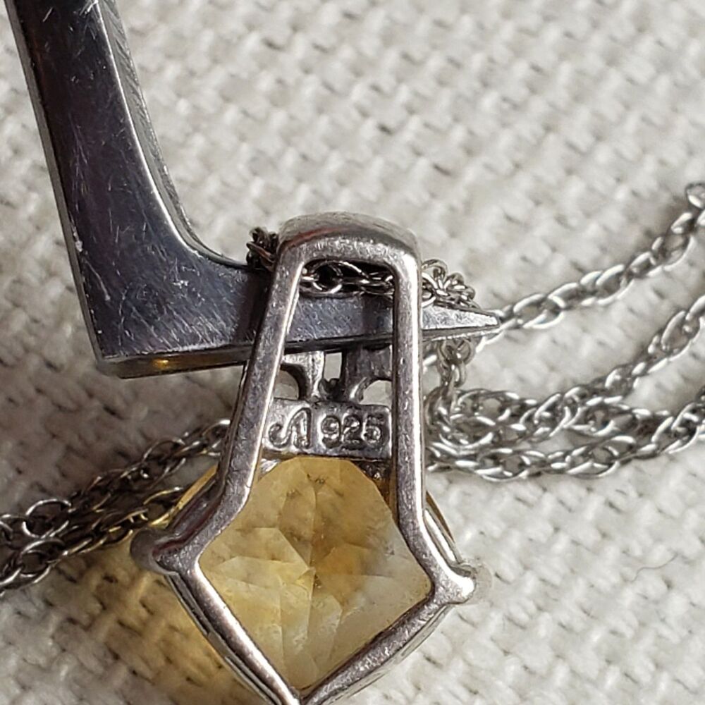 Citriine (6mm) Cushion and 6 Spinel (2mm) Pendant 925 with 18in Necklace Chain - Picture 12 of 16